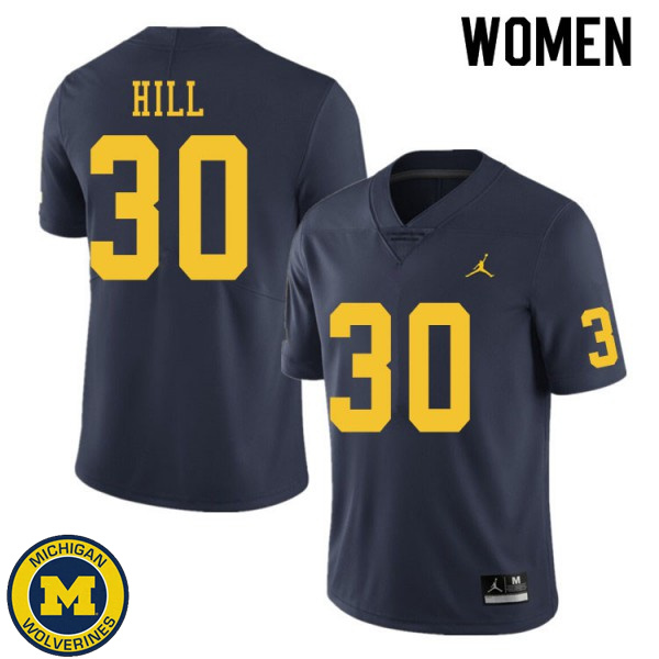 Women's University of Michigan #30 Daxton Hill Navy High School Jersey